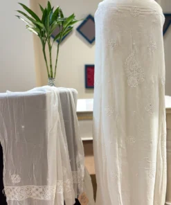 Alternative view of Ivory Georgette Mukaish Chikankari Set