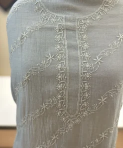 Alternative view of Powder Blue Mul Chanderi Chikankari Set