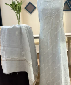 Powder Blue Mul Chanderi Chikankari Set