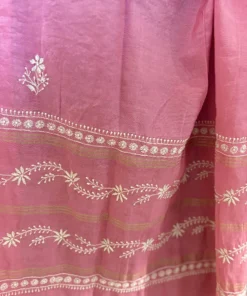 Alternative view of Ivory Pure Tassar Silk Handcrafted Chikankari Suit Set with Rose Dupatta