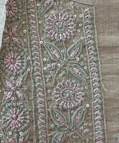 Alternative view of Antique Beige Pure Tassar Silk Handcrafted Chikankari Suit Set with Sequin Embellished Floral Panel