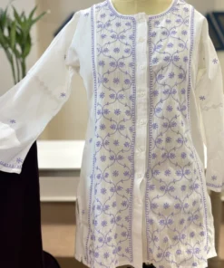 Ivory Lavender Handcrafted Chikankari Cotton Top