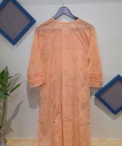 Alternative view of Peach Apricot Kota Doriya Chikankari Kurti Set