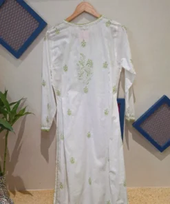 Alternative view of Ivory & Leaf Green Handcrafted Chikankari Cotton Kurti
