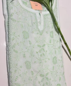 Alternative view of Mint Green Self-Embroidered Chikankari Cotton Kurti