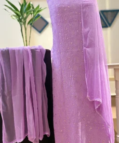 Alternative view of Lilac Georgette Chikankari Suit with Kamdani Work