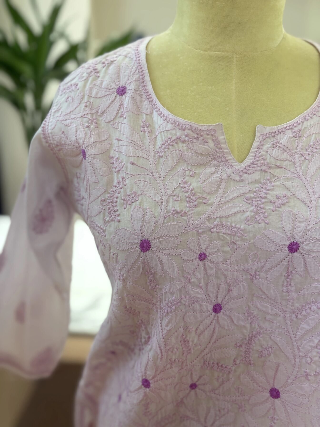 Alternative view of Ivory Dual-Tone Floral Handcrafted Chikankari Cotton Kurti