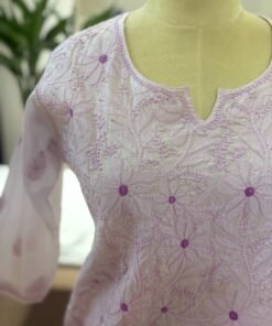 Alternative view of Ivory Dual-Tone Floral Handcrafted Chikankari Cotton Kurti