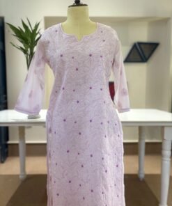 Ivory Dual-Tone Floral Handcrafted Chikankari Cotton Kurti