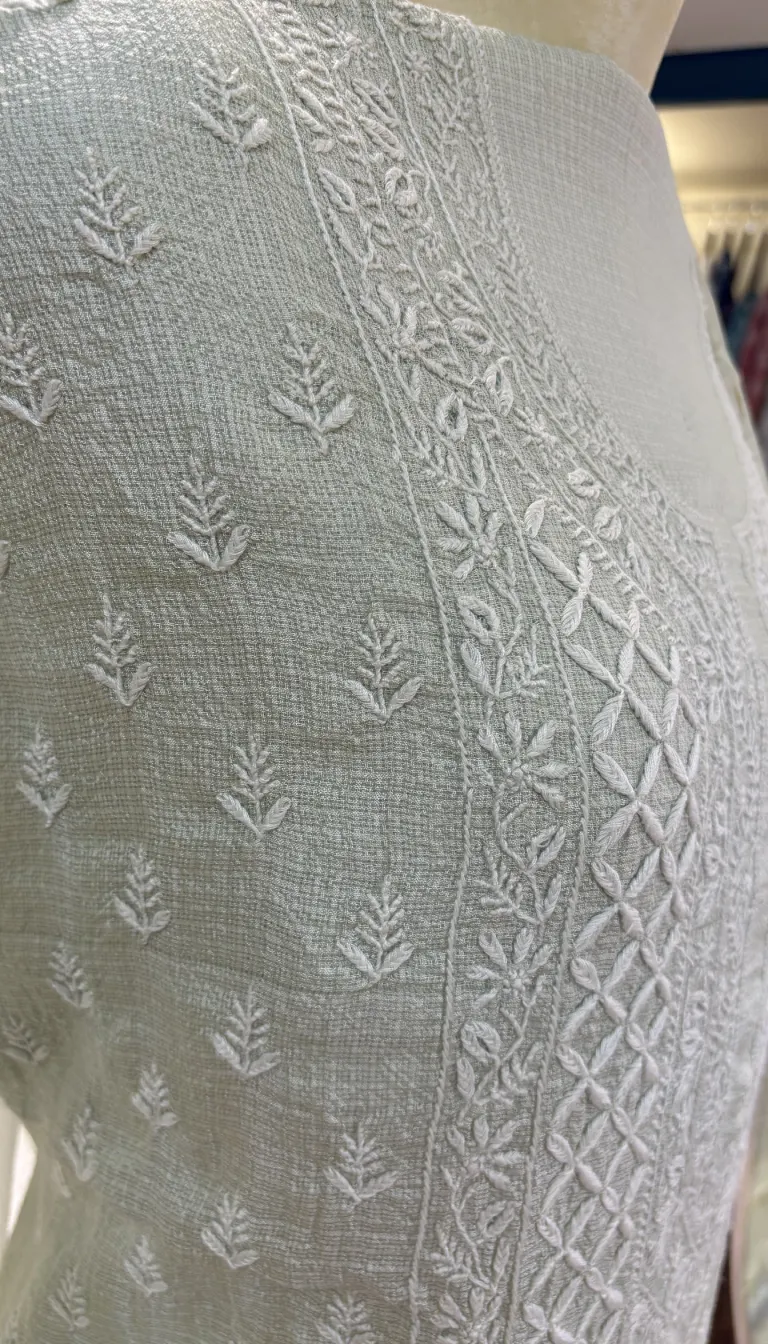 Alternative view of Mint Ivory Kota Silk Handcrafted Chikankari Suit