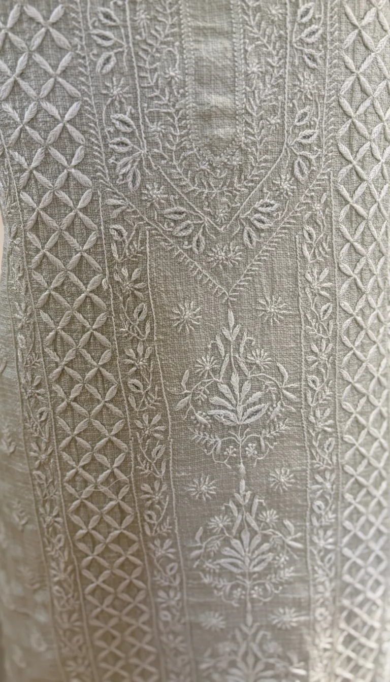 Mint Ivory Kota Silk Handcrafted Chikankari Suit - Image 3