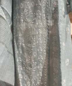 Alternative view of Powder Blue Mal Chanderi Handcrafted Chikankari Suit Set