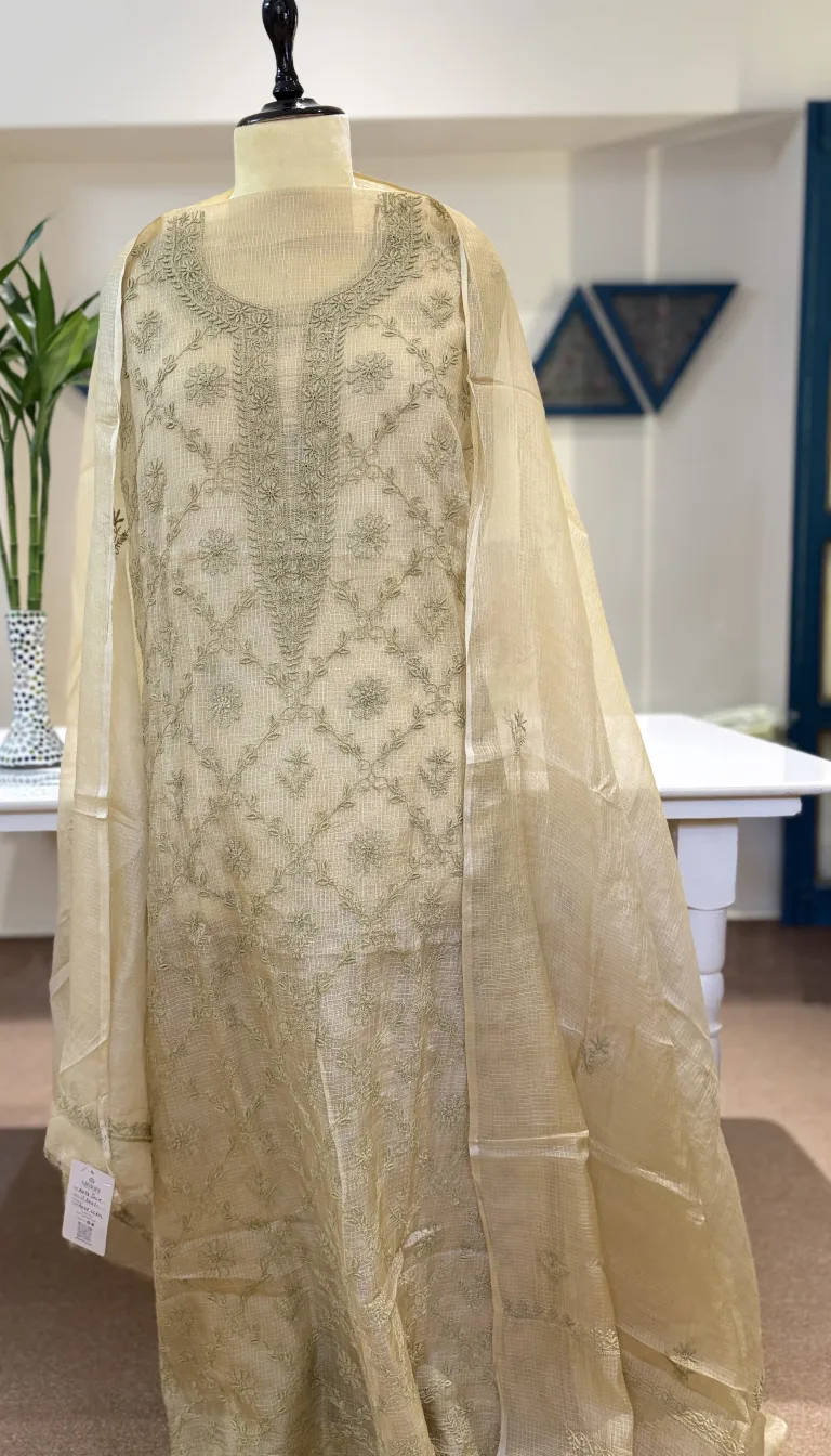 Kota Silk Handcrafted Chikankari Suit Set