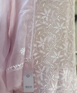 Alternative view of Blush Pink Organza Chikankari Set with Dupatta