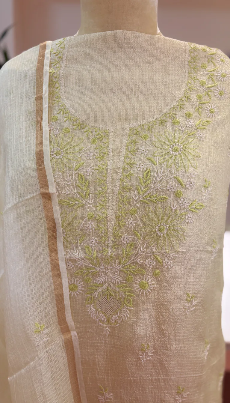 Alternative view of Butter Yellow Doriya Silk Handcrafted Chikankari 2PC Set