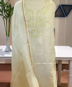Butter Yellow Doriya Silk Handcrafted Chikankari 2PC Set