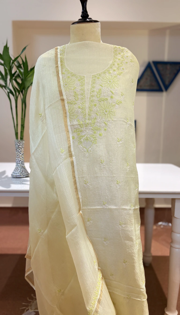 Butter Yellow Doriya Silk Handcrafted Chikankari 2PC Set