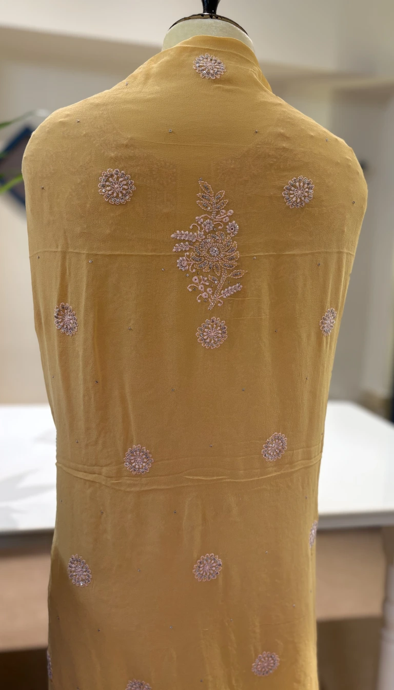 Alternative view of Sunflower Yellow Georgette Handcrafted Chikankari Jaal 2PC Set
