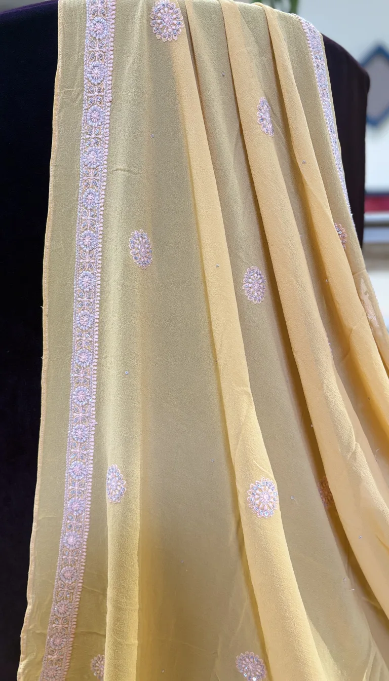 Sunflower Yellow Georgette Handcrafted Chikankari Jaal 2PC Set - Image 3