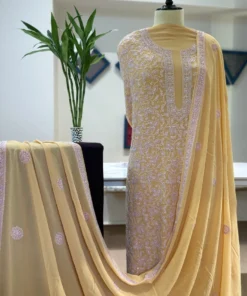 Sunflower Yellow Georgette Handcrafted Chikankari Jaal 2PC Set