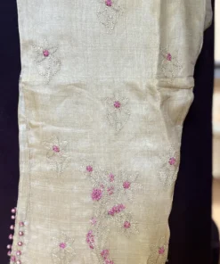 Alternative view of Silk Handcrafted Chikankari 3PC Set with Mukaish Dupatta & Slip