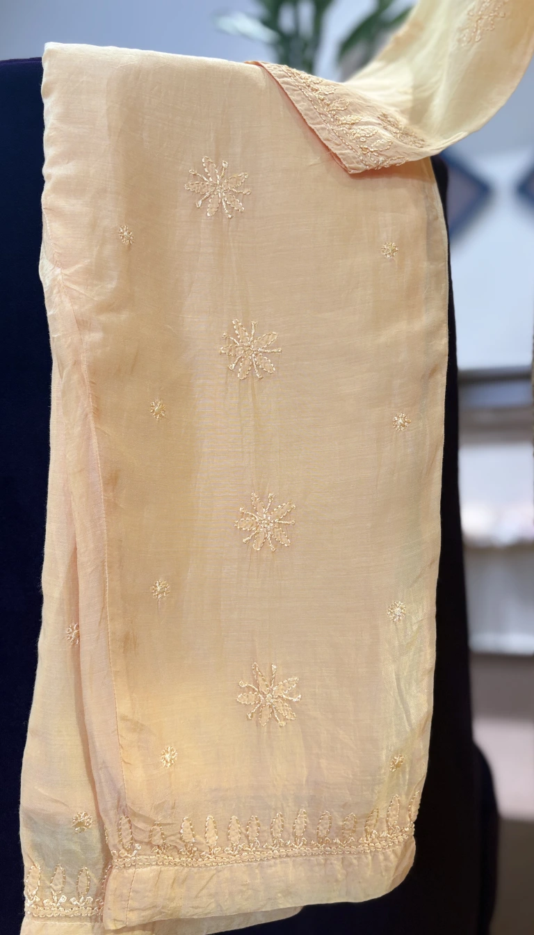 Alternative view of Pastel Mango Yellow Muslin Chikankari 2PC Stitched Set
