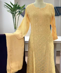 Pastel Mango Yellow Muslin Chikankari 2PC Stitched Set