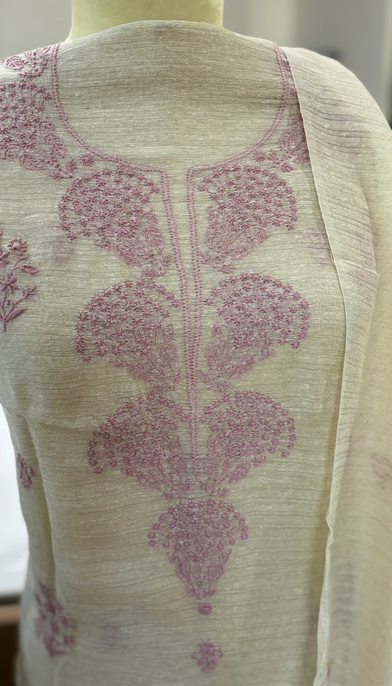 Alternative view of Ivory Khadi Chanderi Handcrafted Chikankari 2pc Set