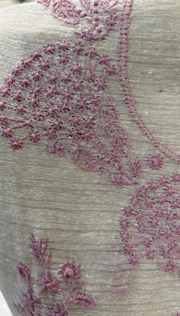 Ivory Khadi Chanderi Handcrafted Chikankari 2pc Set - Image 3