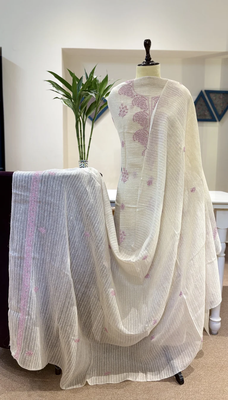 Ivory Khadi Chanderi Handcrafted Chikankari 2pc Set