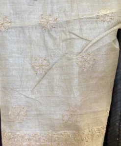Alternative view of Beige Tussar Silk Chikankari 3PC Unstitched Set with Charcoal Shimmer Dupatta