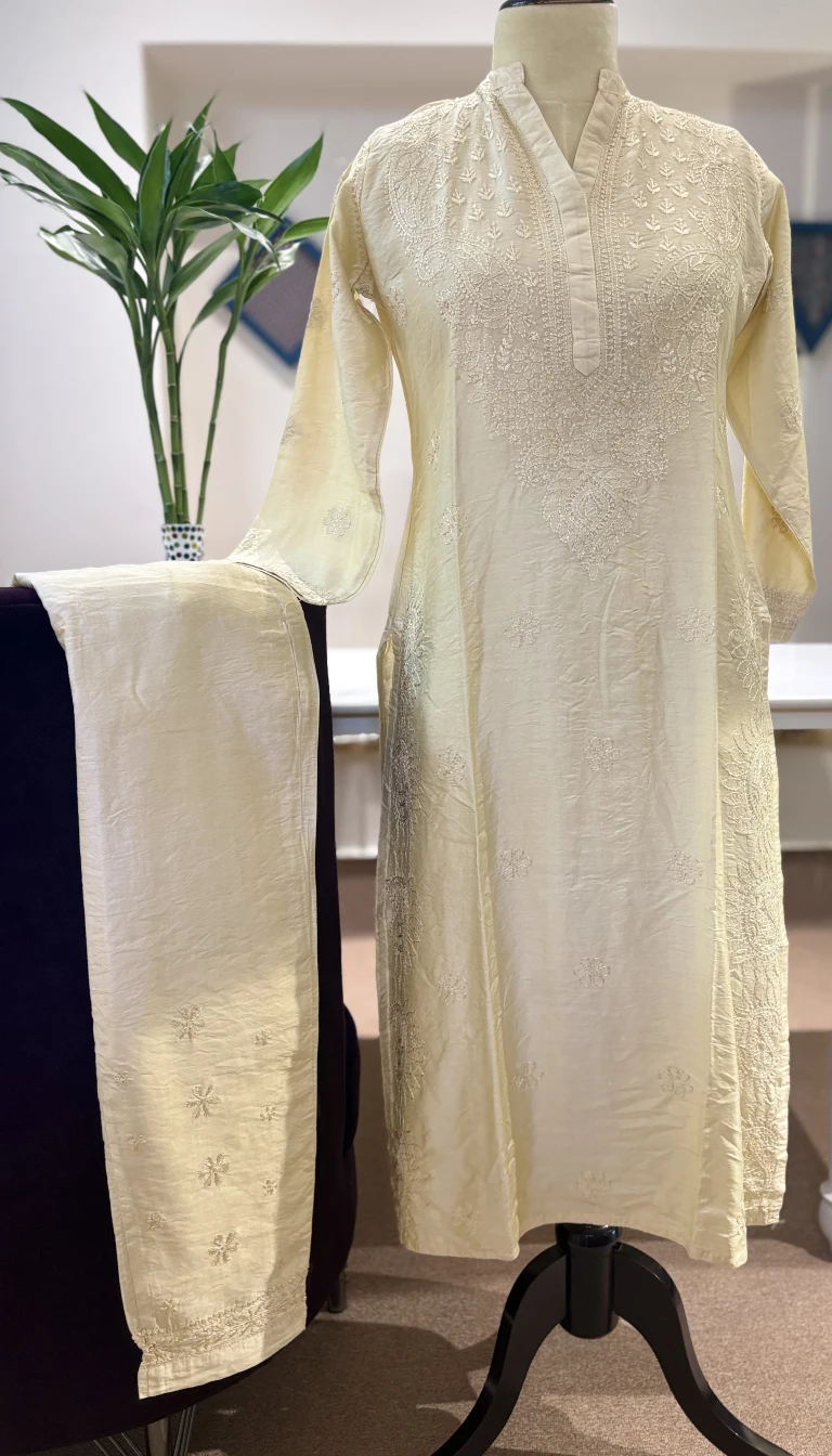 Chikankari Mul Chanderi Set