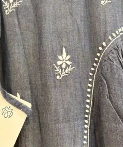 Alternative view of Indigo Denim Hand-Embroidered Floral Skirt – Free Size