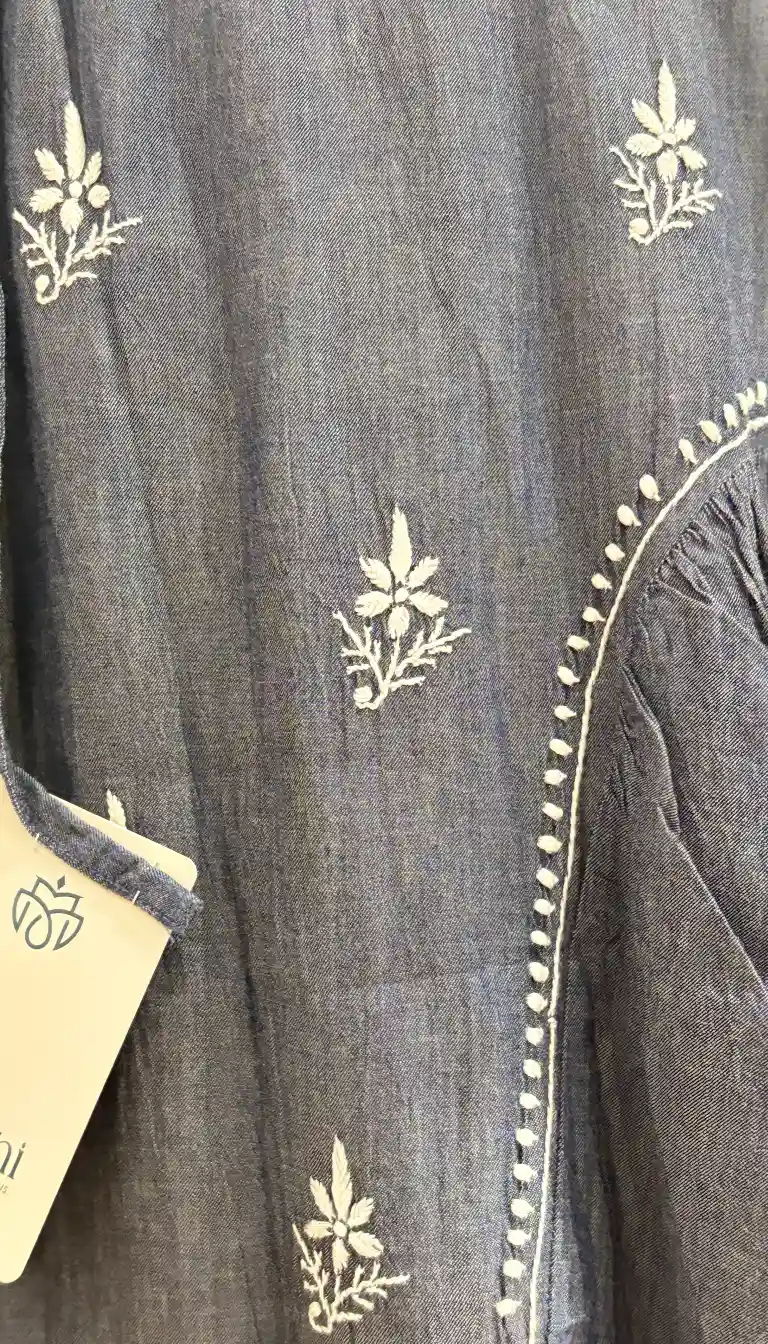 Alternative view of Indigo Denim Hand-Embroidered Floral Skirt – Free Size