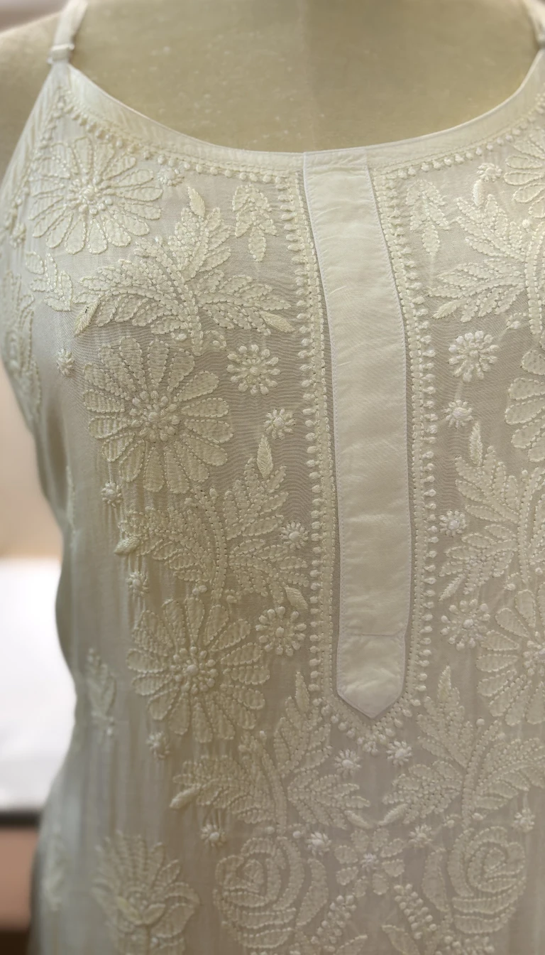 Muslin Handcrafted Chikankari Strap Kurti – Size 44 - Image 3