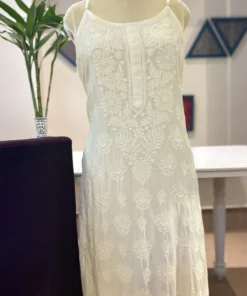 Muslin Handcrafted Chikankari Strap Kurti – Size 44
