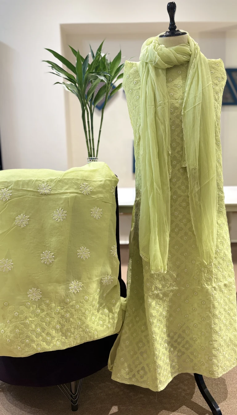 Pista Green Cotton Suit Set