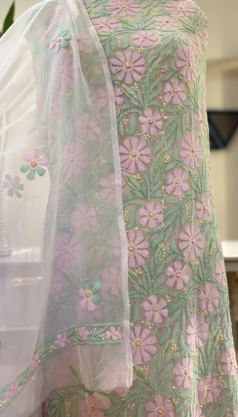 Mint Floral Georgette Suit Set - Image 4