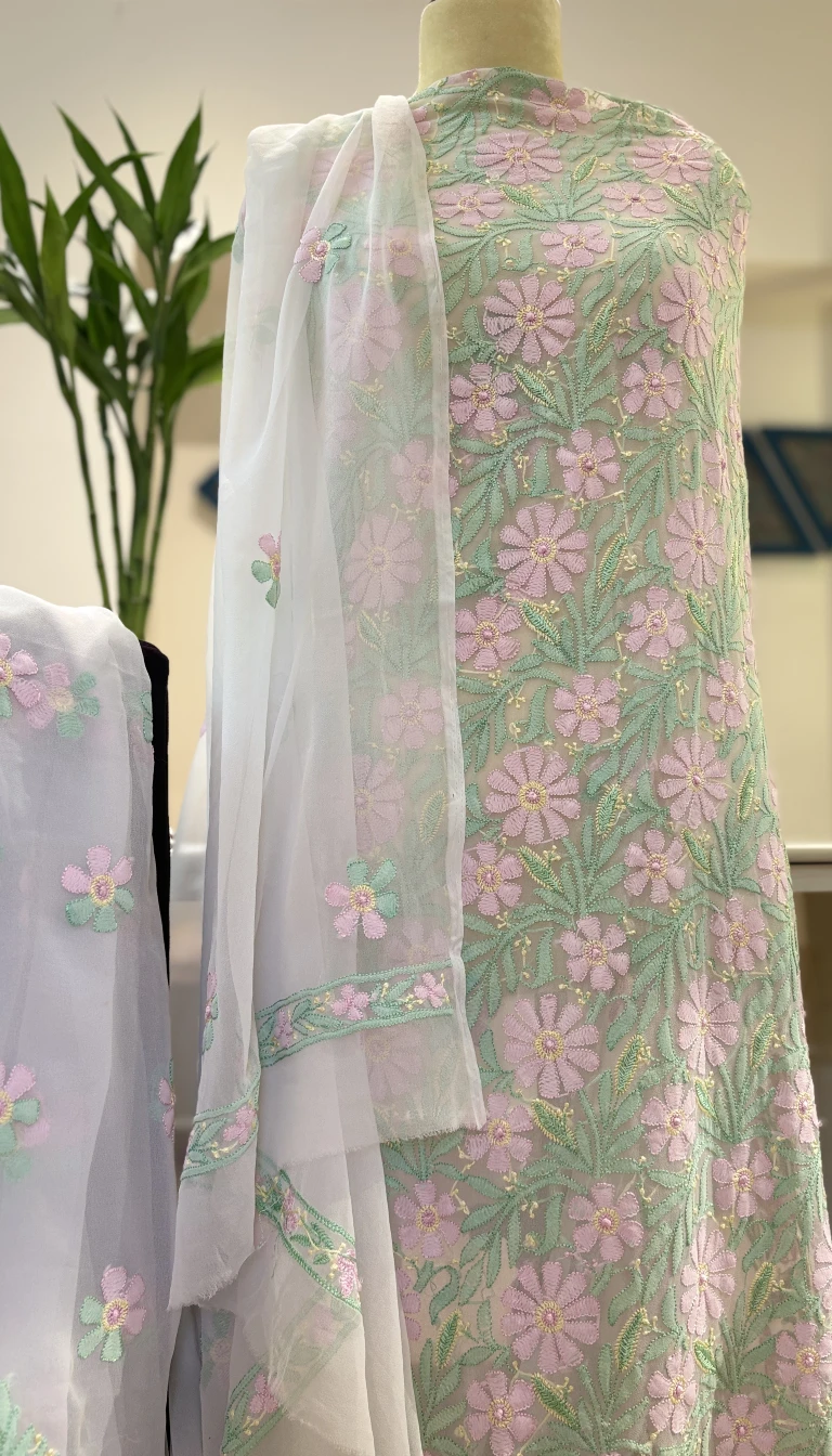 Mint Floral Georgette Suit Set