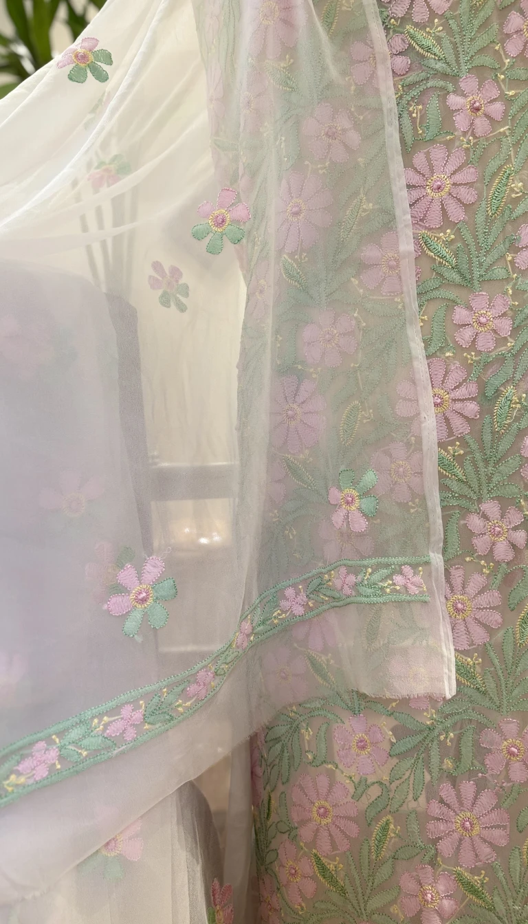 Mint Floral Georgette Suit Set - Image 3