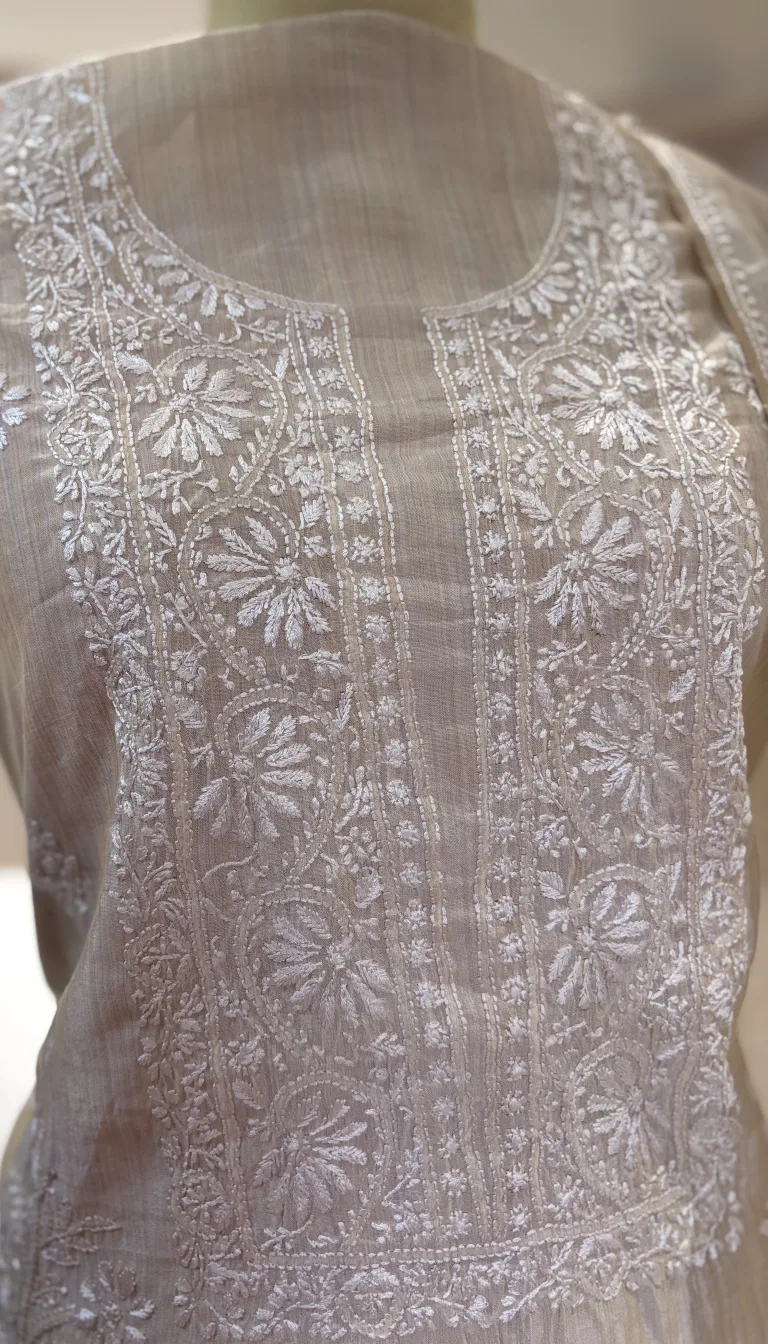 Champagne Tissue Chikankari 2pc Set - Image 3