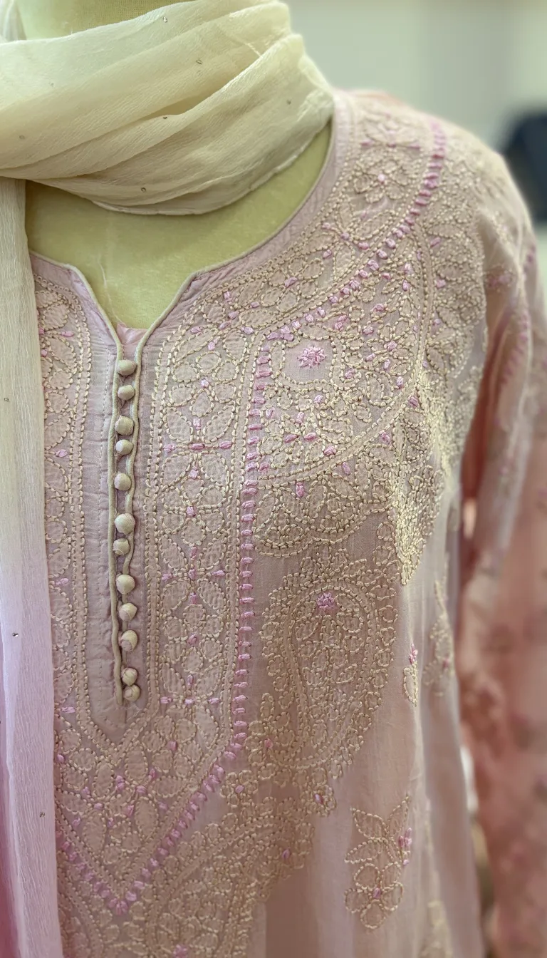 Blush Noor Chikankari Silk Set - Image 4