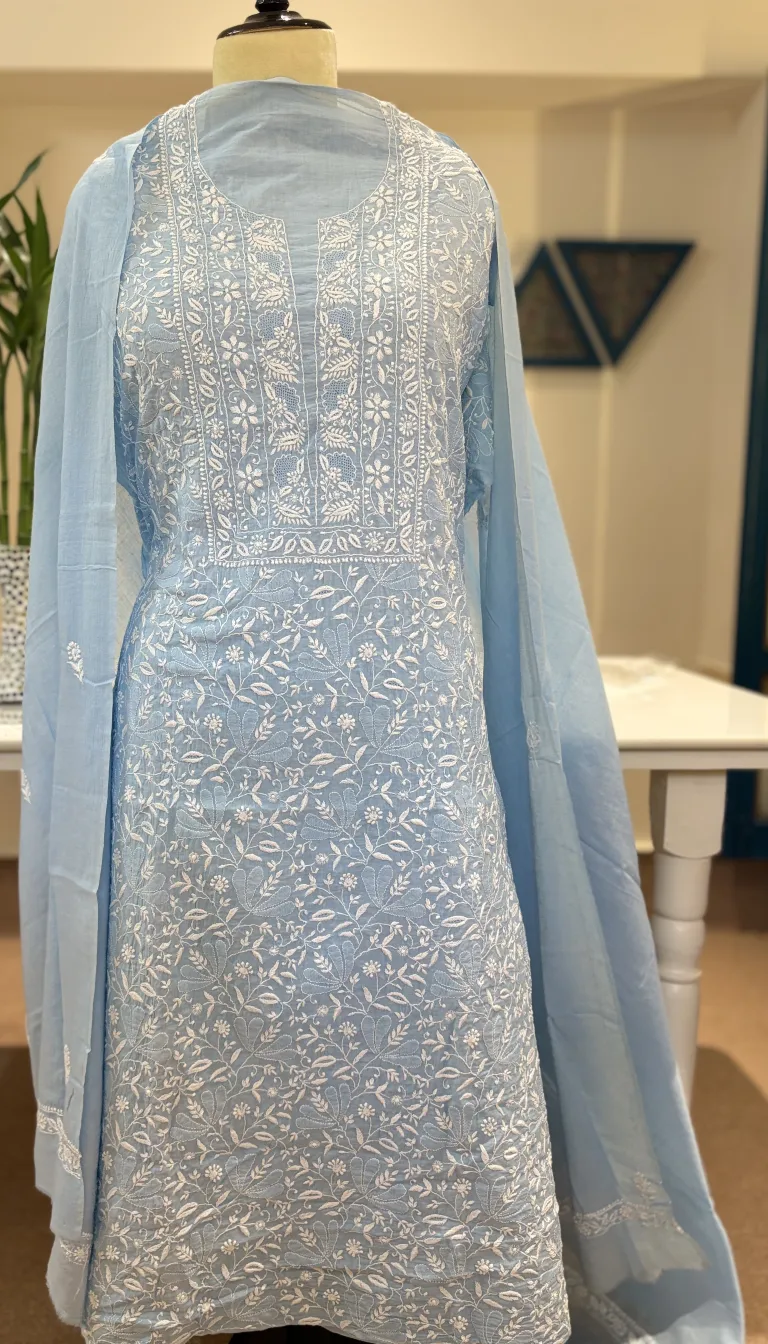 Blue Chikankari Cotton Set