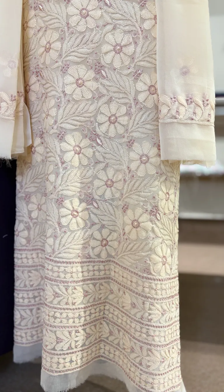 Buttercream Floral Chikankari 3pc Set - Image 3