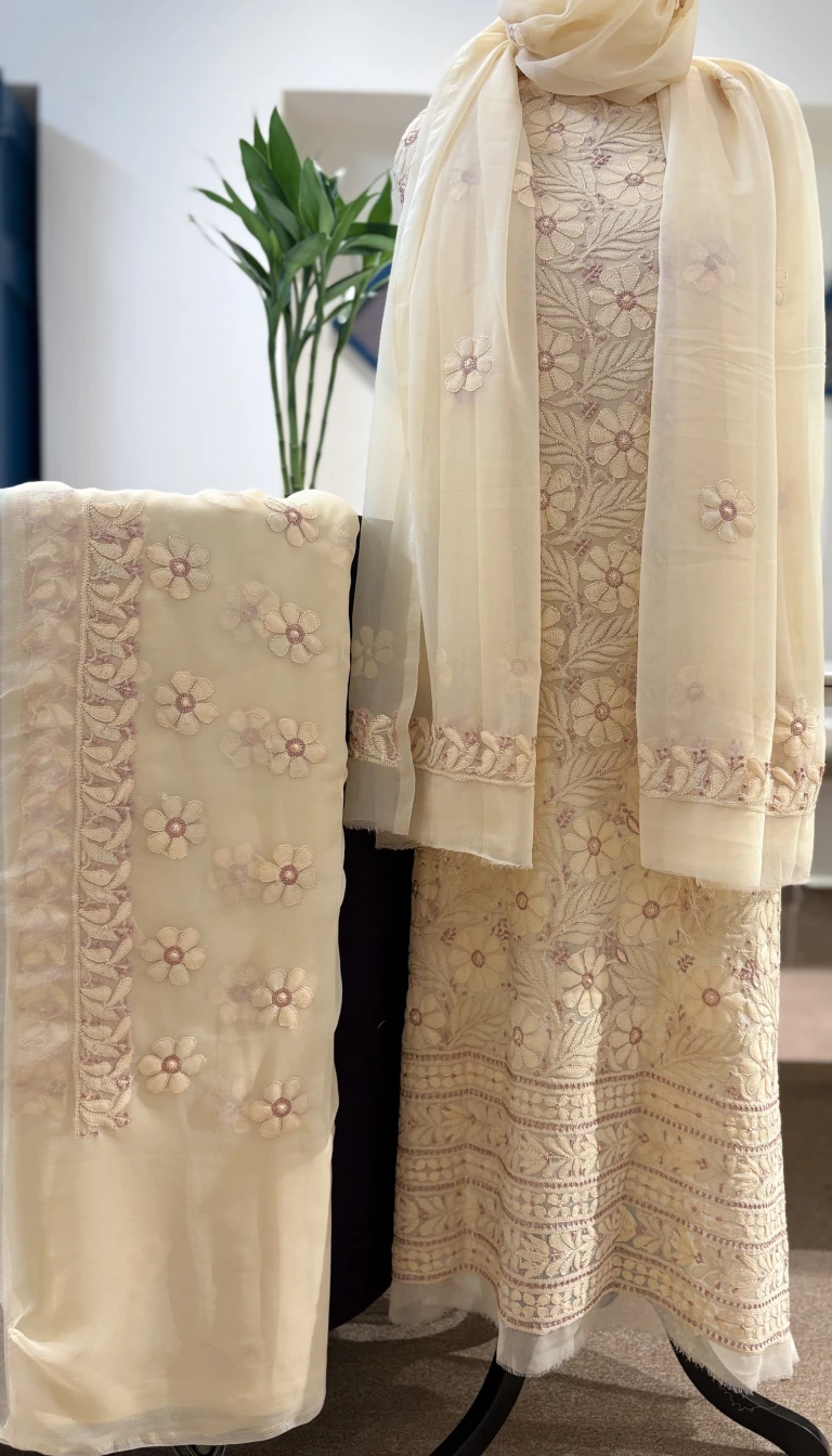 Buttercream Floral Chikankari 3pc Set