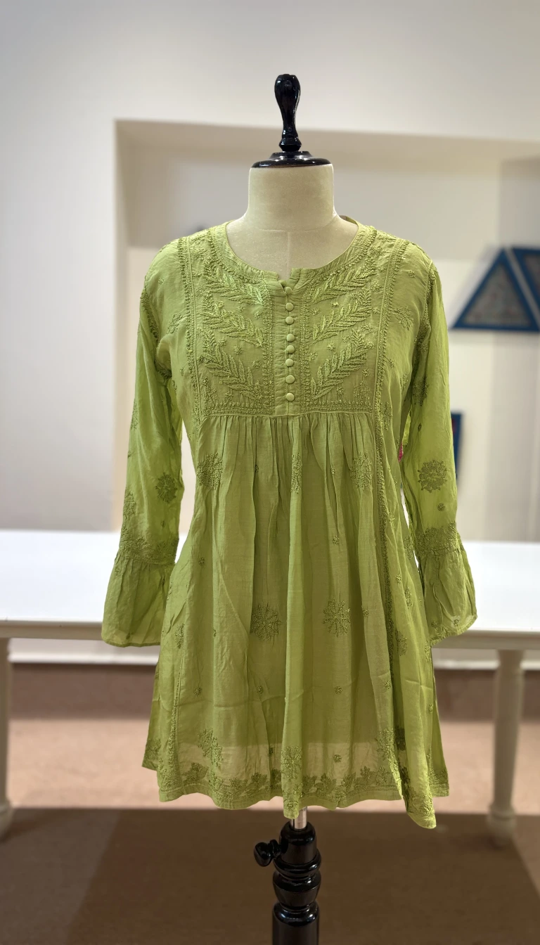 Pistachio Chikankari Muslin Top
