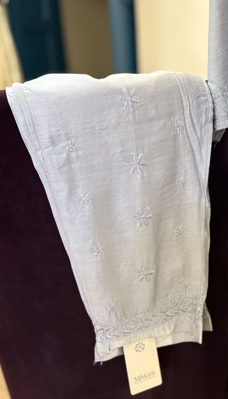 Alternative view of Gray Chikankari Set