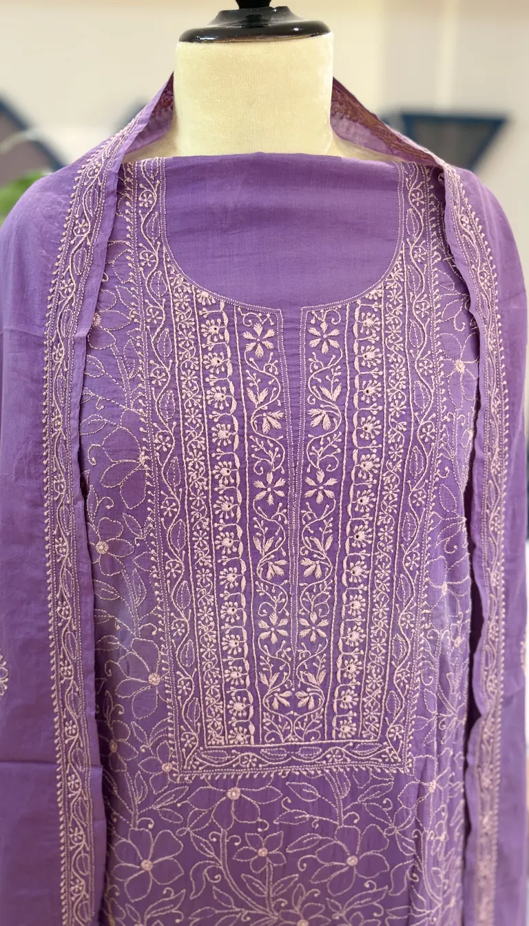 Alternative view of Royal Lavender Premium Cotton Chikankari Set
