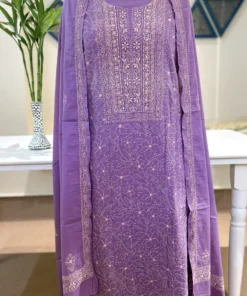 Royal Lavender Premium Cotton Chikankari Set