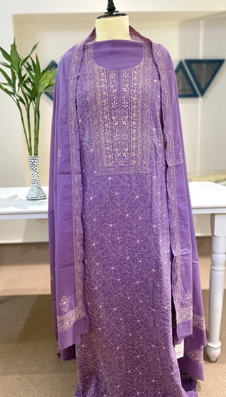 Royal Lavender Premium Cotton Chikankari Set